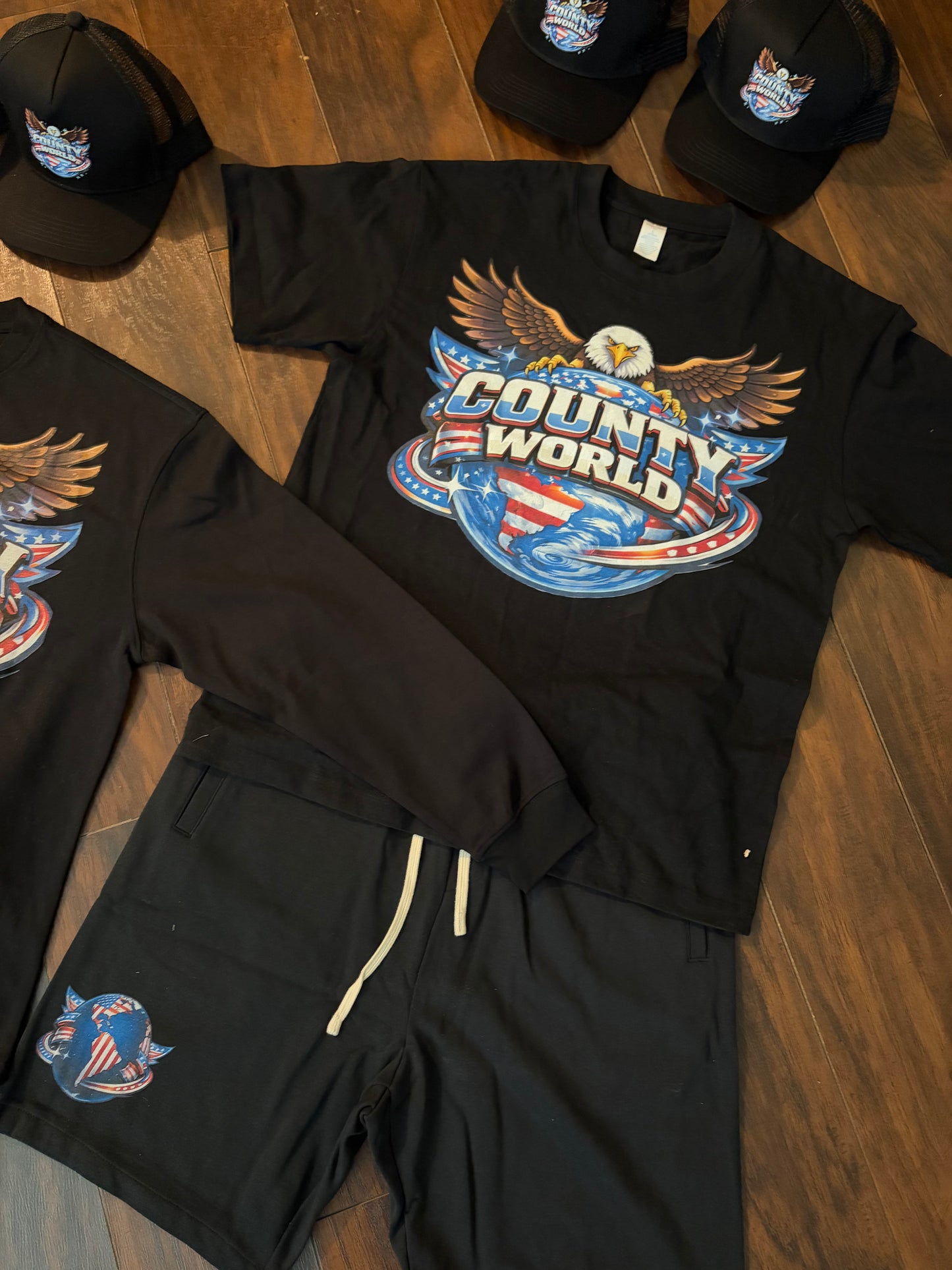 County World Eagle USA Black T Shirt